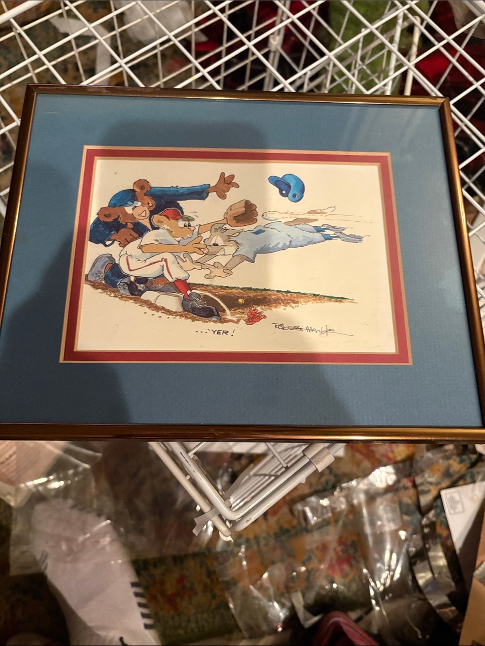 Source Unknown Baseball Playful Illustration in Blue and Red Mat